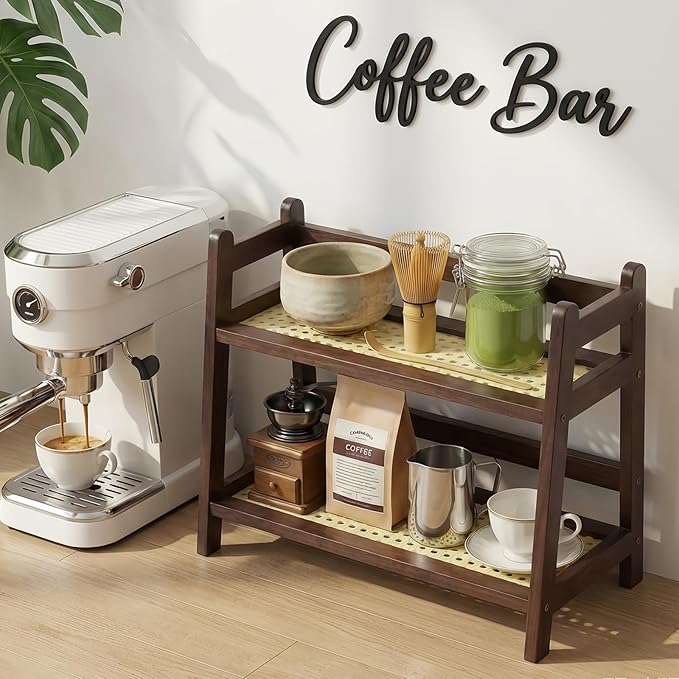 2 Tier Matcha Station, Coffee Bar Station Organizer for Accessories & Can Rack Organizer for Pantry