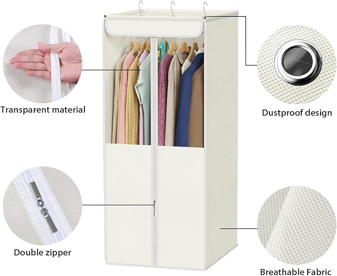 Univivi Garment Bags for Hanging Clothes, 2 Pack Large Clothes Storage Bags Closet Organizer with Clear Window, Premium Hanging Garment Storage Bag for Suits, Coats, Dresses, 40" (Beige)