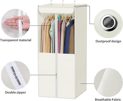 Univivi Garment Bags for Hanging Clothes, 2 Pack Large Clothes Storage Bags Closet Organizer with Clear Window, Premium Hanging Garment Storage Bag for Suits, Coats, Dresses, 40" (Beige)