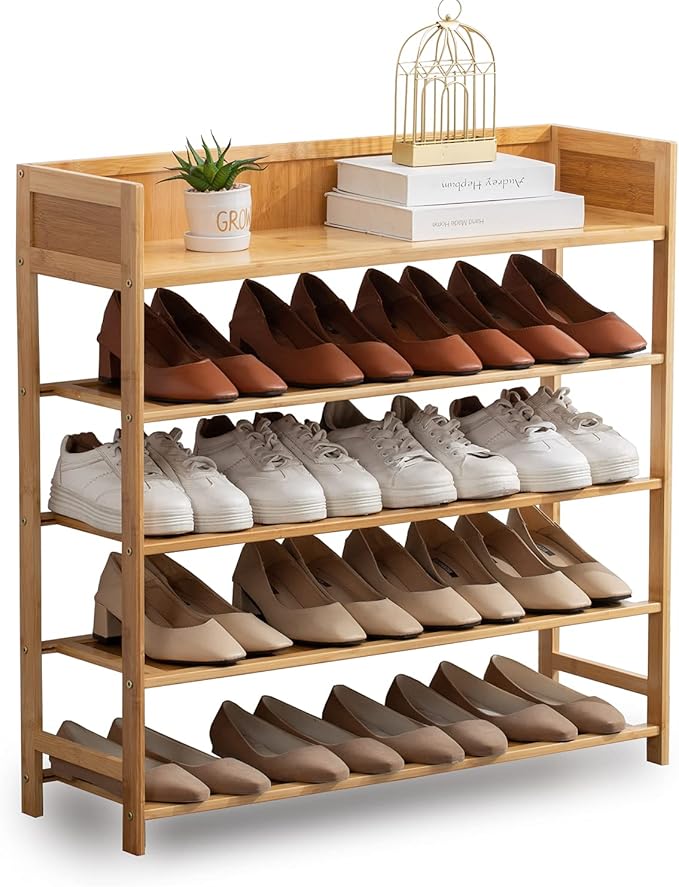 SOBIBO Bamboo Shoe Rack Organizer, 5 Tier Shoe Shelf Storage Organizer, for Entryway, Hallway, and Closet (Nature-31.5)