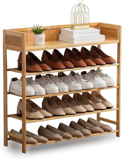 SOBIBO Bamboo Shoe Rack Organizer, 5 Tier Shoe Shelf Storage Organizer, for Entryway, Hallway, and Closet (Nature-31.5)