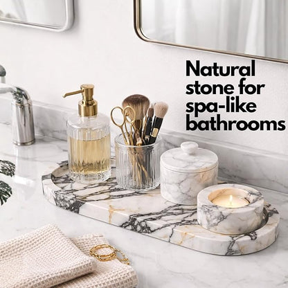 Calacatta Noir Marble Oval Bathroom Vanity Tray – 12”x6” Black Marble Tray for Countertop, Perfume & Jewelry Display | Solid 2cm Thick Luxury Stone Tray