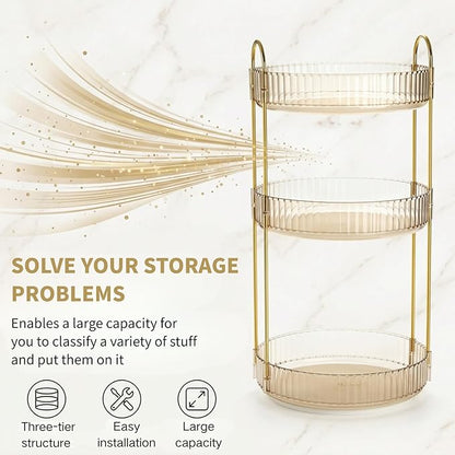 Cididu 360 Rotating Makeup Organizer, 3 Tiers Plastic Bathroom Spinning Holder Rack, Round Lazy Susan Organizer, Large Capacity Countertop Shelf for Cosmetics, Perfume, Skincare, Spice, Toiletries