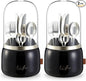 2 Pack 360° Rotating Silverware Organizer, Utensil Holder with Lid for Kitchen Counter Silverware Caddy with Drainage Dustproof Flatware Holder for Cutlery Spoon Fork(Black,7 Slot)