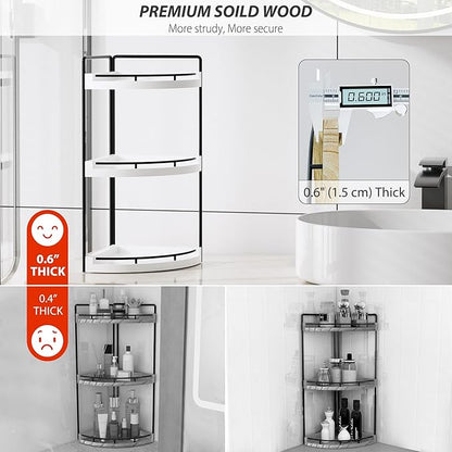 Corner Bathroom Counter Organizer, 3 Tier Bathroom Sink Shelf Countertop, Wood Vanity Skincare Storage for Toiletries Decor, Makeup, Dresser (White)