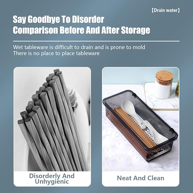 SUNSHNO 3PCS Flatware Tray with Lid and Drainer, Tableware Utensil and Cutlery Drawer Organizer with Lid Covered Silverware Tray to Keeps Your Cutlery Organized and Protected