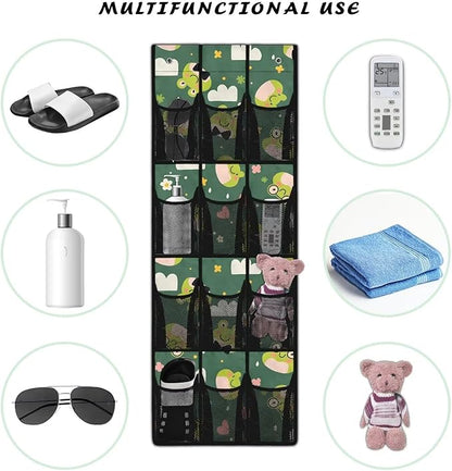 12 Large Mesh Pockets Cartoon Frog Over the Door Shoe Organizer Sturdy Oxford Fabric Hanging Shoe Rack for Closet Shoe Organizer Door Hanger