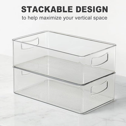Heyuzb Set of 8 Clear Fridge Organizer Bins, Stackable Refrigerator Organizers and Storage for Fridge, Freezer, Pantry, BPA Free