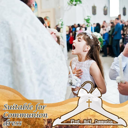 Reallnaive First Holy Communion Hanger First Communion Gift White Bow Dress Hanger 1st Holy Eucharist Party Favors Cross Gift Holiday Ceremony Decoration