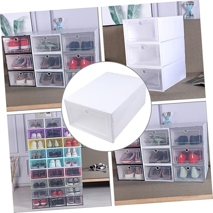 Zerodeko 6pcs Transparent Stackable Shoe Boxes Drawer Type Plastic Storage Containers with Breathable Design for Mens Shoes Dustproof Organizer