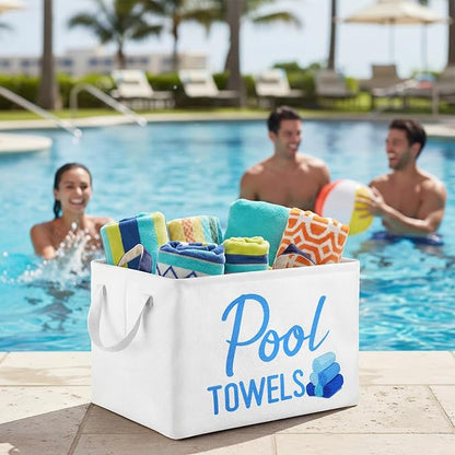 Yungyan Pool Towel Storage Basket Bin and Organizer Large Pool Towel Storage Basket Waterproof Canvas Cube with Handle Beach Gift for Outdoor Summer Seaside Home Clothes Books Toys Organization
