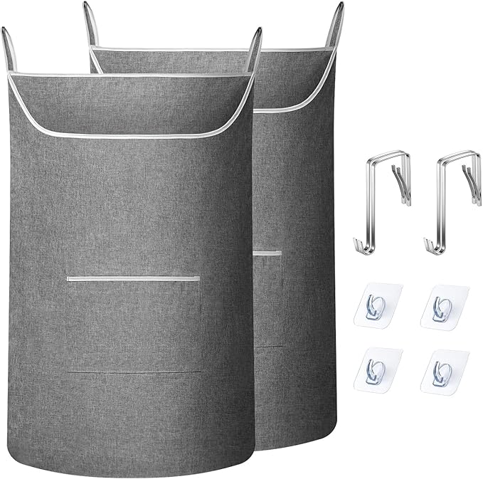 SAVERHO X-Large Door Hanging Hamper Bag,2 Pack Large Capacity Hanging Laundry Hamper Basket with Wide Opening Dirty Clothes Laundry Hamper Storage Bag Size 35X22inch(Grey-2Pack)