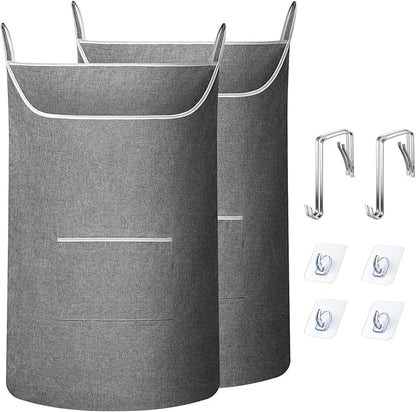 SAVERHO X-Large Door Hanging Hamper Bag,2 Pack Large Capacity Hanging Laundry Hamper Basket with Wide Opening Dirty Clothes Laundry Hamper Storage Bag Size 35X22inch(Grey-2Pack)