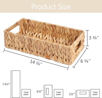 Toilet Tank Basket,Water Hyacinth Woven Storage Basket with Handles for Bathroom Organization - Toilet Paper Holder & Storage Bin, Handwoven Natural Basket (2-Pack)