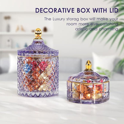 ALAMHI Candy Dish Glass Cookie Jar with Lid Candy Bowl for Office Desk Decor, Apothecary Jars Purple Bathroom Accessories Cute Room Decor Aesthetic, Q Tip Holder Decorative Glass Jewelry Box (20oz)