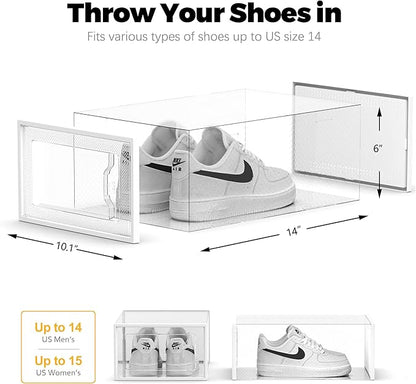 SEE SRPING XX-Large Shoe Storage Box Fit Size 14, Clear Plastic Stackable Shoe Organizer for Closet, Shoe Rack Sneaker Containers Bins Holders, Drawer Organize Unit, 12 Pack Clear