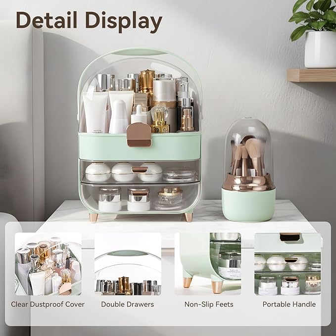 Makeup Organizer Countertop, Skincare Bathroom Counter Organizer, Storage Box Cosmetic Display Cases, Teen Girl Gifts Trendy Stuff Make up Organizers for Vanity, Dresser (Green)