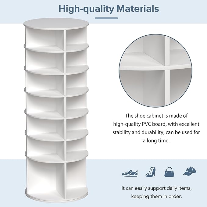HomVent Rotating Shoe Rack Tower, 7-Tier Spinning Shoe Rack, Freestanding 360° Revolving Shoe Organizer, High Bottom Design Shoe Tower Spinning Storage, Fits 28 Pairs of Shoes