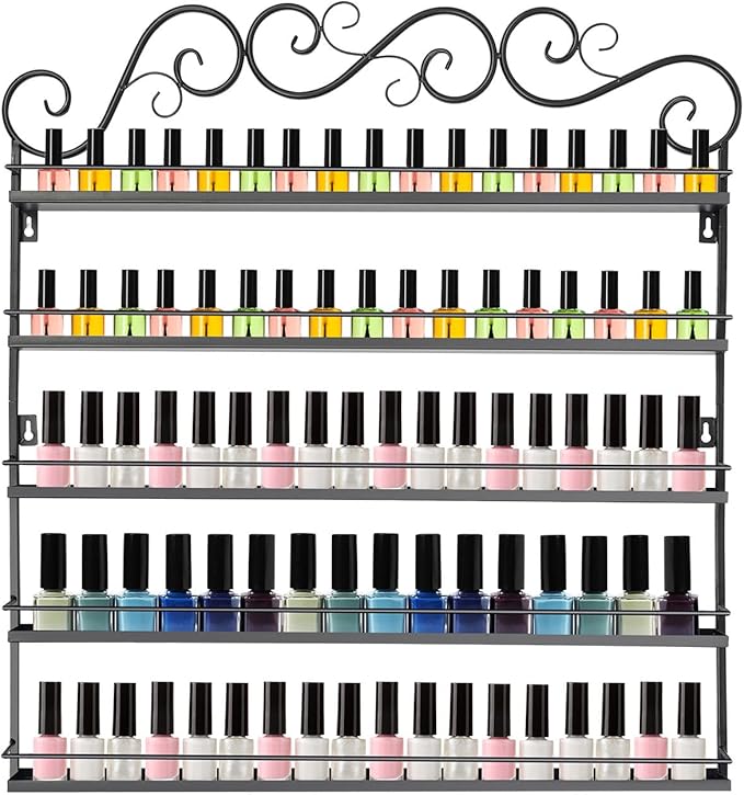 AngelcityCC 5 Tier Wall Mounted Metal Rack Shelf Versatile Organizer for Nail Polish Essential Oils for Home Nail Salon Spa Shops