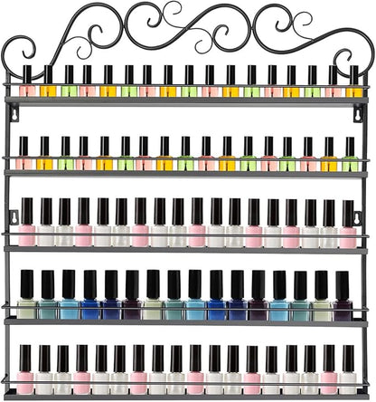 AngelcityCC 5 Tier Wall Mounted Metal Rack Shelf Versatile Organizer for Nail Polish Essential Oils for Home Nail Salon Spa Shops