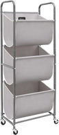 STORAGE MANIAC 120 Liters Vertical Rolling Laundry Hamper, 3 Section Laundry Sorter with Wheels and 2 Breaks, 3-tier Laundry Baskets for Small Space, Dorm, Laundry Room, Closet, Bathroom, Gray 3-tier