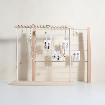 Large necklace hanger shelf with 17 copper bars, Wooden jewelry storage organizer rack for hanger necklace bracelet, necklace display stand for boutique store【Marple】
