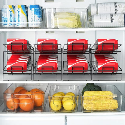 MOOACE 4 Pack Can Dispenser Rack, Can Organizer for Pantry Kitchen Cabinet, Canned Food Storage Holder for Refrigerator Countertop, Black