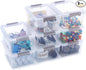 Anywish Small Storage Bins with Lids 1.3 QT Plastic Storage Container Stackable Box with Lids for Organizing, Clear White（8 Packs）