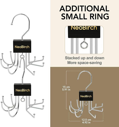 2 Pack Premium Tie and Belt Rack Hanger for Men for Closet Organizers and Storage Space Saving with 360° Rotating Hooks Anti-Slip Clips for Scarves,Hat,Baseball Caps,Tank Tops Bras (U-Shaped Hook)