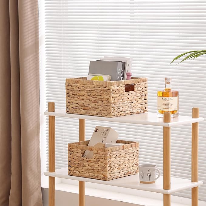 Large Wicker Basket Set of 2 Woven Baskets for Shelves Gift Baskets Empty Wicker Storage Organizing with Built-in Handles 2-Pack Nesting Woven Basket 11.8*11.8*7.1INCH