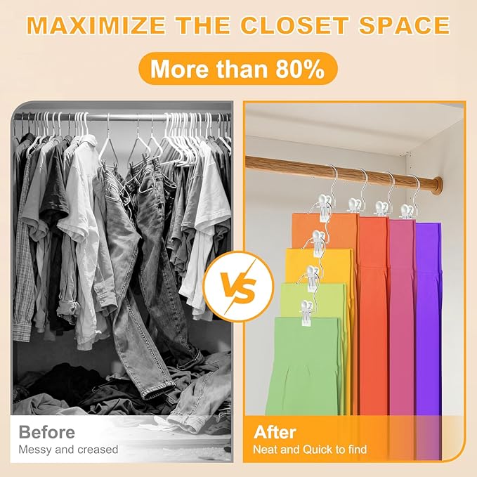 20 Pack Trouser Hangers w/Rubber Coated, Portable Hanger Clips for Travel, Leggings Organizer for Closet Space Saving, Holds Hats Boots Skirts Shorts Jeans (White)