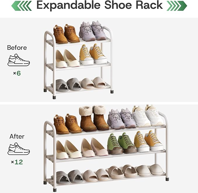 kiplant Shoe Rack for Closet, 3-Tier Expandable Closet Shoe Rack Metal Organizer, Heavy Duty Shoe Storage Shelf for Entryway, Doorway, Narrow Space