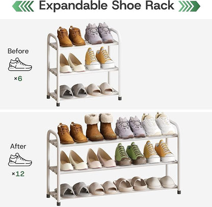 kiplant Shoe Rack for Closet, 3-Tier Expandable Closet Shoe Rack Metal Organizer, Heavy Duty Shoe Storage Shelf for Entryway, Doorway, Narrow Space