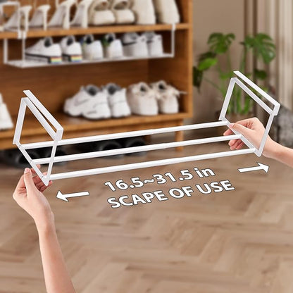 Expandable Shoe Rack Organizer, Hanging Shoe Organizer for Closet & Adjustable Under Cabinet Shelf,Shoe Storage Rack Retractable for Kitchen and Clothing Storage (White, 2 Pack)
