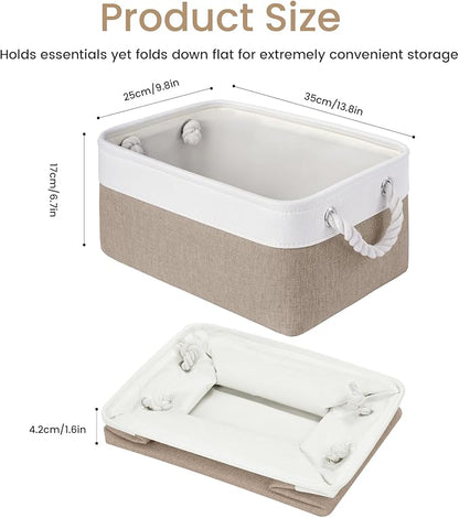 Storage Baskets for Shelves 13.8x9.8x6.7 Inch, Foldable Fabric Storage Bins with Handles, Small Storage Baskets for Organizing Closet, Office, Home Organization (1-Pack, White&Khaki)
