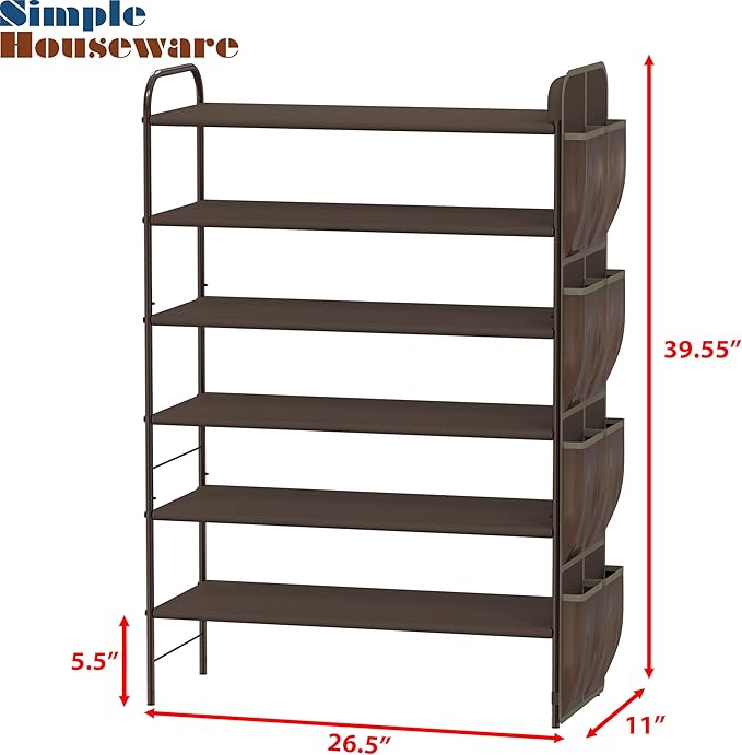 Simple Houseware 6-Tier Shoe Rack Storage Organizer w/Side Hanging Bag, Bronze