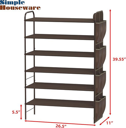 Simple Houseware 6-Tier Shoe Rack Storage Organizer w/Side Hanging Bag, Bronze