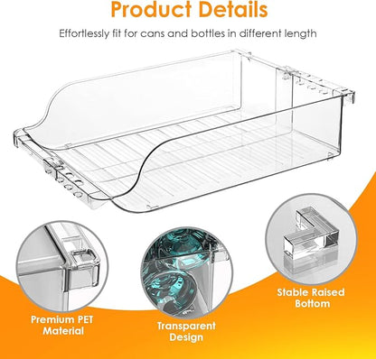 Soda Can Organizer for Refrigerator, Set of 4 Stackable Drink Organizer for Fridge, Freezer, Kitchen, Countertop, Soda Can Dispenser Beverage Holder, Clear Design