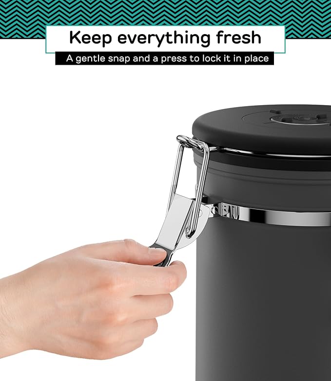 Coffee Gator Coffee Canister, 22oz Airtight Stainless Steel Kitchen Food Storage Container with Date-Tracker, CO2-Release Valve and Scoop for Beans, Grounds, Sugar, Cookies Jars, Tea, Cereal - Gray