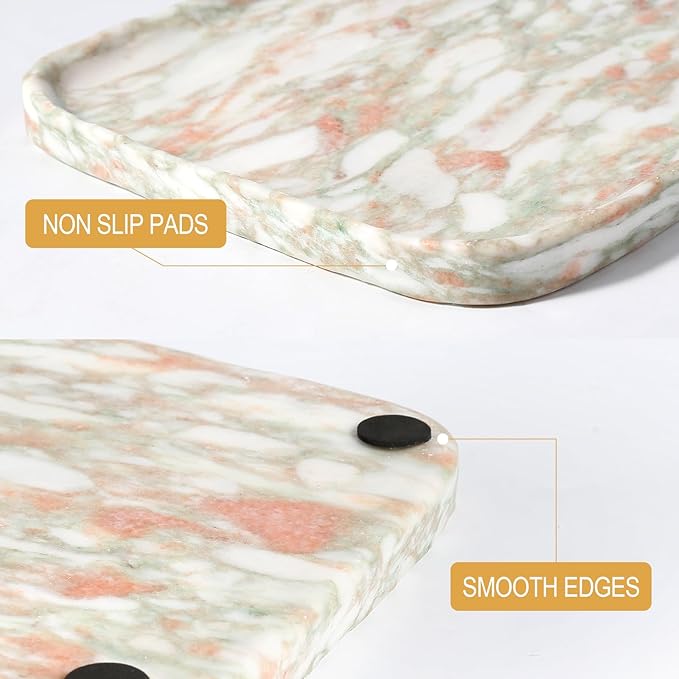 Koville Marble Tray, 12"x8" Marble Vanity Tray for Countertop Bathroom Kitchen Dresser, Decorative Catchall Trays for Perfume Jewelry, Rectangular Stone Serving Tray(Rosso Norvegian)