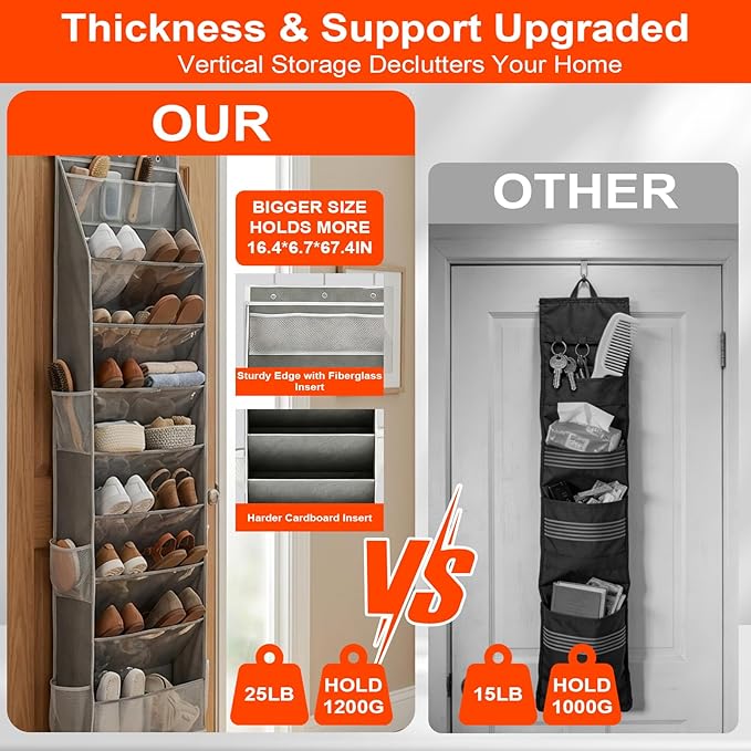 Over the Door Shoe Organizer, Clear Pockets Hanging Shoe Storage With 20 Dust-Proof Bags, Hanging Closet Shoe Storage with Large Deep Pockets, Fits 16–24 Pairs of Sneakers, Sandals, Boots, Gray