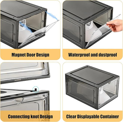 Hat Organizer Box, Stackable Clear Baseball Caps Holder Box Containers with Magnetic Door, Holds 20 Hats (Black Clear, 2 Pack)