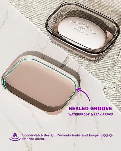 Travel Essentials Soap Holder with Lid,Leakproof Soap Dish with Drainage Layer, Portable Travel Soap Bar Case for Camping, Gym, Bathroom,Kitchen,Dormitory,Hotel(Clear)