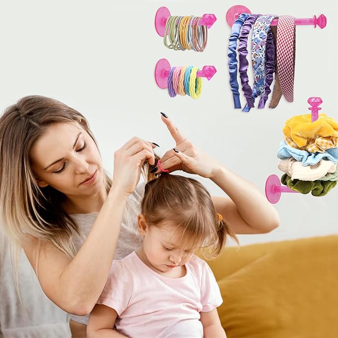 8Pcs Scrunchie Holder Stand Hai Tie Organizer, Girls Hair Accessories Organizer Storage for Headband Hairband Hair Ties, Acrylic Clear Glitter Adhesive Scrunchy Holder Scrunchie Tower Storage