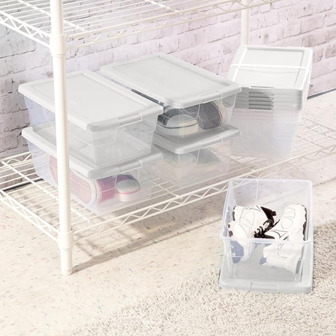 Sterilite 48-Pack 6 Quart Storage Box, Stackable Clear Plastic Bins with Snap-On Lids – Heavy-Duty Organizing Containers for Closet, Bathroom & Office