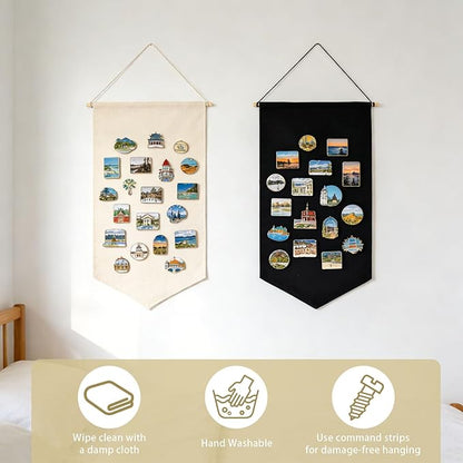 Winmany Wall Hanging Brooch Jewelry Storage Case Canvas Display Stand Enamel Pin Display Banner Holder Earrings Necklace Glitter Pin Collection Organizer (Black+White)