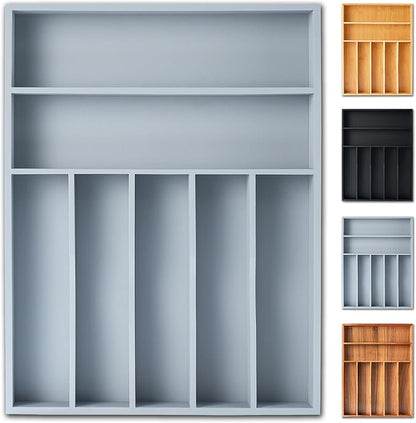 Silverware Organizer, 12.5 Inch Utensil Organizer Kitchen Drawer Organizer Bamboo Silverware Holder Cutlery Tray Organizer in Drawer Flatware Organizer Tray(7 slots, Gray