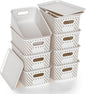 Plastic Storage Bins with Lid, Stackable Small Box Basket for Organizing and Containers for Shelves Drawers Desktop Closet Playroom Pantry Classroom Office Home, 8-pack 10.2x7.2x4.1 Inch, White