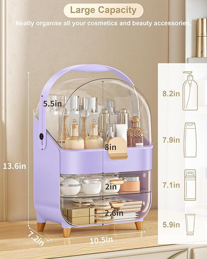 Makeup Organizer Countertop, Skincare Holder Bathroom Counter Organizer, Storage Box Cosmetic Display Cases, Teen Girl Gifts Make up Organizers for Vanity, Dresser (Purple)