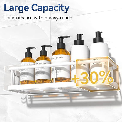 YASONIC Shower Caddy Adhesive, No Drill Bathroom Shower Organizers, with Removable Hooks and Soap Holder, Rust Proof Shower Shelves, Wall-Mounted Shower Holder, White, 3 Pack, YS-K-419E